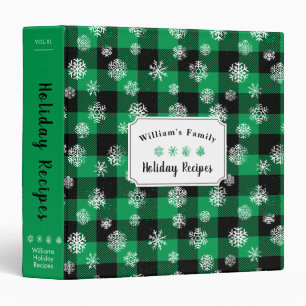 Snowflakes Green Buffalo Plaid l Christmas Recipe Binder