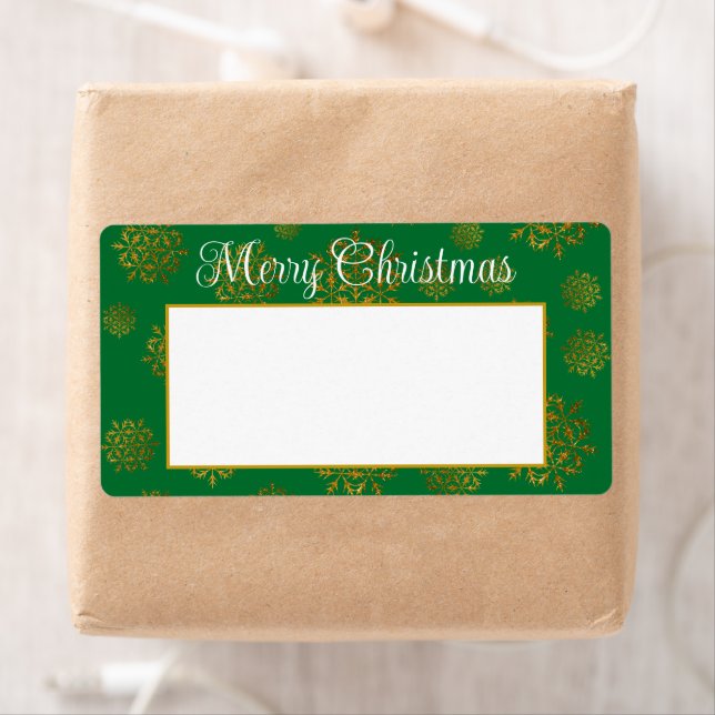Snowflakes Green Christmas Shipping Labels (Insitu)