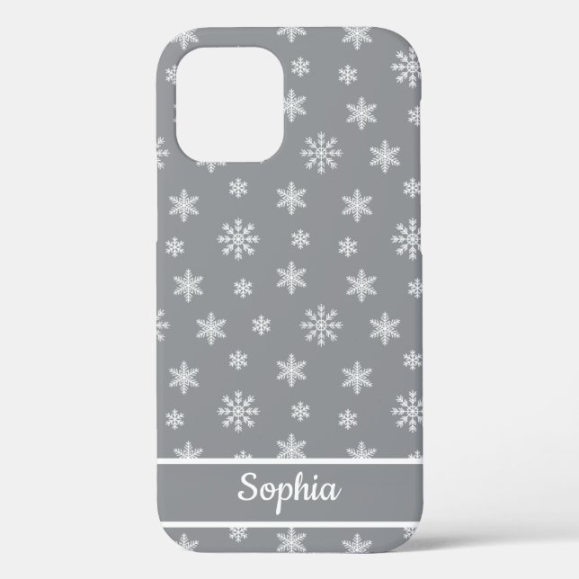 Snowflakes Grey pattern personalized name Case-Mate iPhone Case (Back)