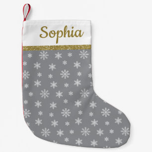 Snowflakes Grey pattern personalized name Small Christmas Stocking