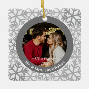 Snowflakes Grey Photo Christmas Ornament