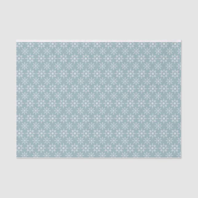 Snowflakes, hand drawn tiled design in winter blue tissue paper (Front)
