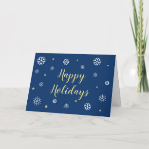 Snowflakes Happy Holidays Elegant Typography Blue Holiday Card