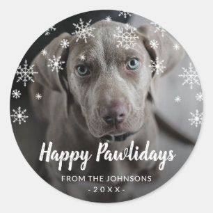 Snowflakes Happy Pawlidays Dog Photo Christmas Classic Round Sticker