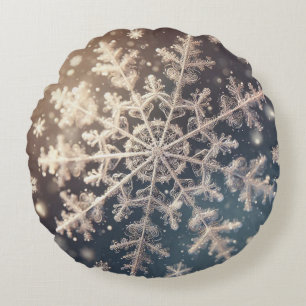 Snowflakes / Hearts Round Pillow