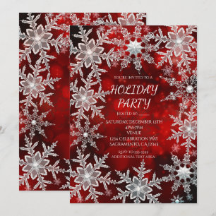 Snowflakes hiver Fête rouge Invitations