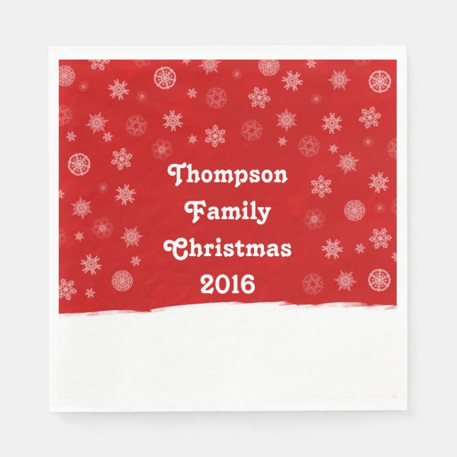Snowflakes Holiday Design with a Red Background Napkin (Front)