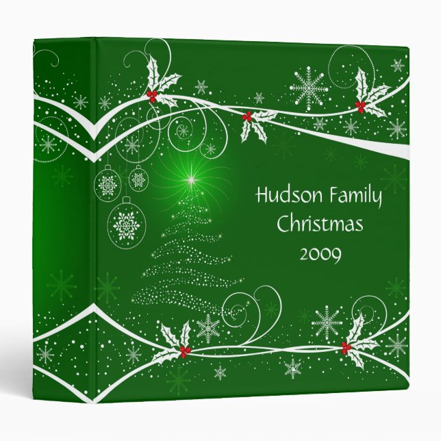 Snowflakes Holly Tree Photo Album - 1.5 in Binder (Front/Spine)