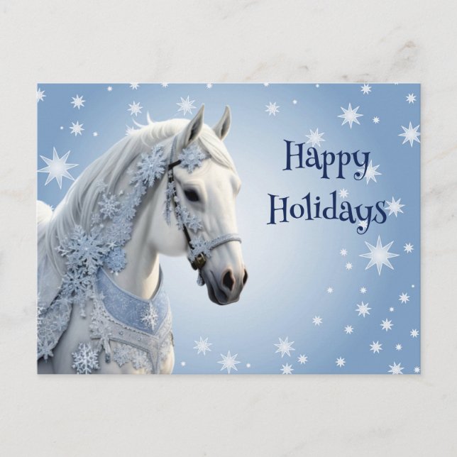 Snowflakes Horse Holiday Christmas Postcard (Front)