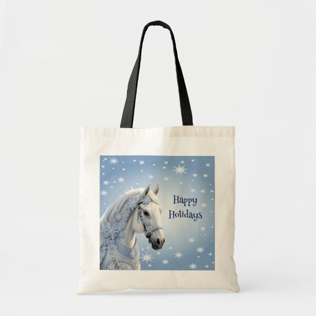 Snowflakes Horse Holiday Christmas Tote Bag (Front)