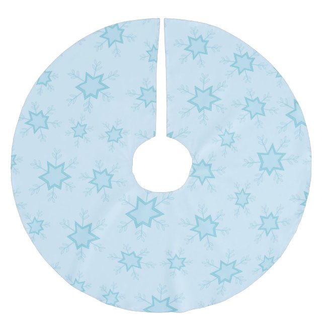Snowflakes, Ice Blue, Icy Snowflakes, Snow Brushed Polyester Tree Skirt (Front)