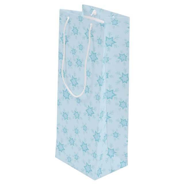 Snowflakes, Ice Blue, Icy Snowflakes, Snow Wine Gift Bag (Back Angled)