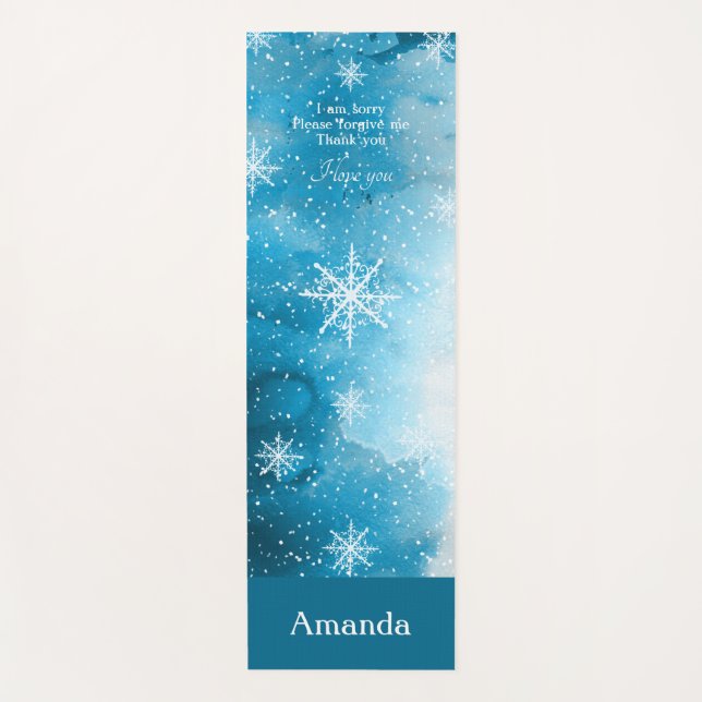 Snowflakes Ice Blue with Name  Yoga Mat (Front)