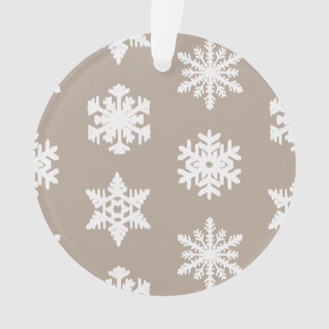 Snowflakes Ikat - Taupe tan et blanc (devant)