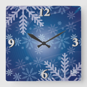 Snowflakes in Blue Square Wall Clock
