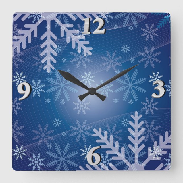Snowflakes in Blue Square Wall Clock (Front)