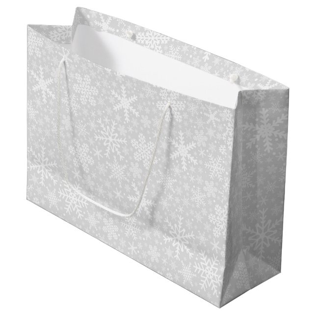Snowflakes in Silver | Large Holiday Gift Bag (Front Angled)
