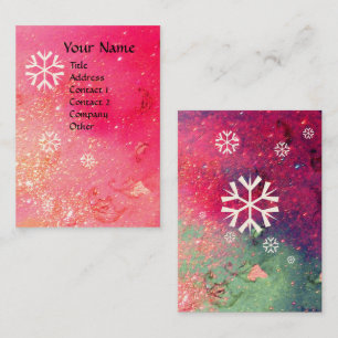 SNOWFLAKES IN SILVER PINK GREEN FLORAL SPARKLES BUSINESS CARD