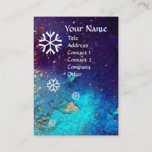 SNOWFLAKES IN SILVER SPARKLES IN BLUE BUSINESS CARD