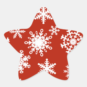 Snowflakes in white on red background star sticker