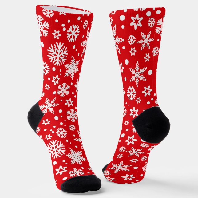 Snowflakes In Winter Red Socks (Angled)