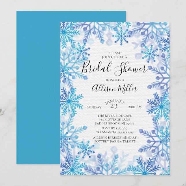 Snowflakes Invitation à la douche nuptiale hiver (Devant / Derrière)