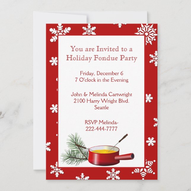 Snowflakes Invitation Fête Fondue (Devant)