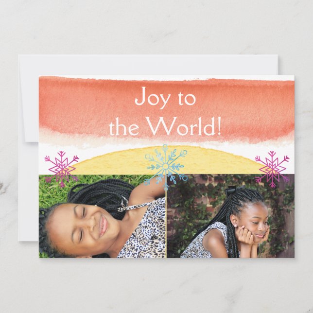 Snowflakes Joy to the World Watercolor Holiday Card (Front)