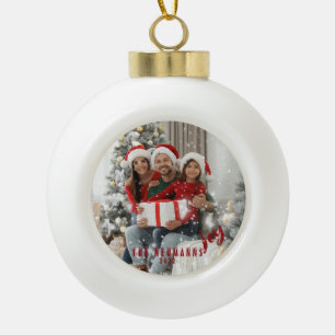 Snowflakes Joyful Holiday Family Photo  Ceramic Or Ball Christmas Ornament