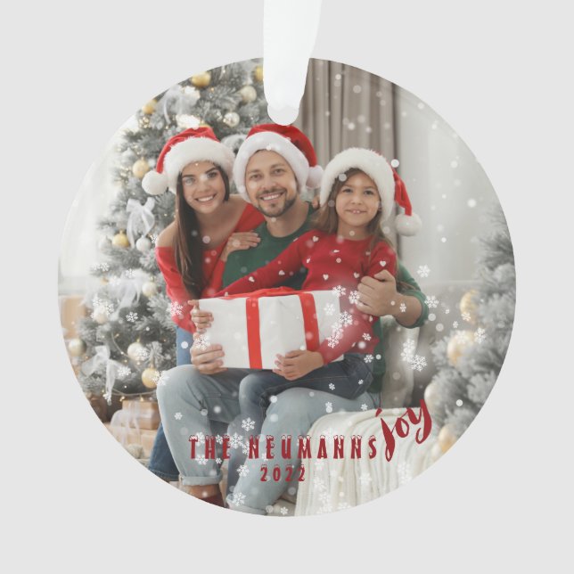 Snowflakes Joyful Holiday Family Photo  Ceramic Or Ornament (Front)