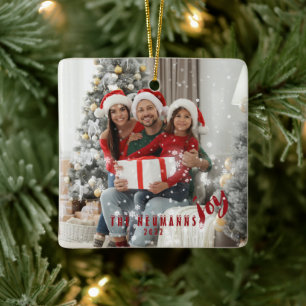 Snowflakes Joyful Holiday Family Photo  Ceramic Or Ornament