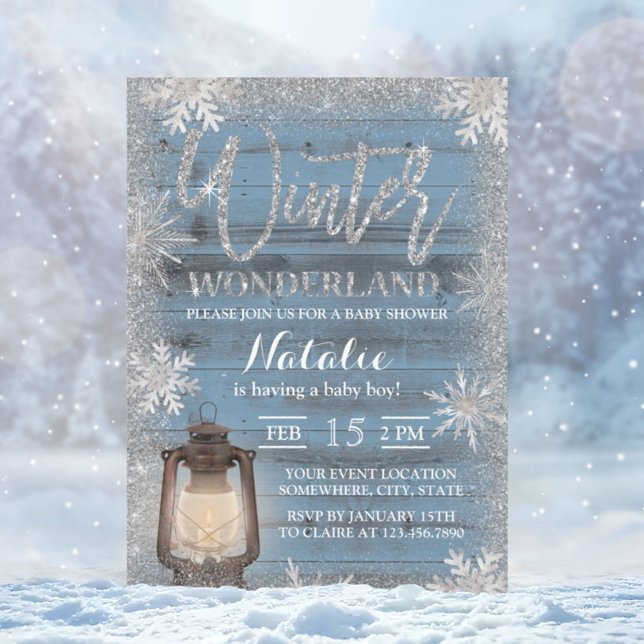 Snowflakes & Lantern Winter Wonderland Baby Shower Invitation (Creator Uploaded)