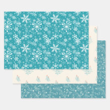 Snowflakes, leaves, buds, trees, teal, Christmas