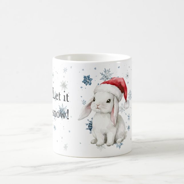 Snowflakes Let it snow Bunny Christmas Hat Coffee Mug (Center)