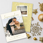Snowflakes Love Peace Joy Kisses Photo Wedding Holiday Card<br><div class="desc">The back features a full snowdots pattern, a snapshot photo and a personalizable holiday message. The base background can be changed to any colour of your choice. All / Most text is editable. Designed / original artwork by fat*fa*tin. Easy to personalize with your own text message, name, photo, or image....</div>