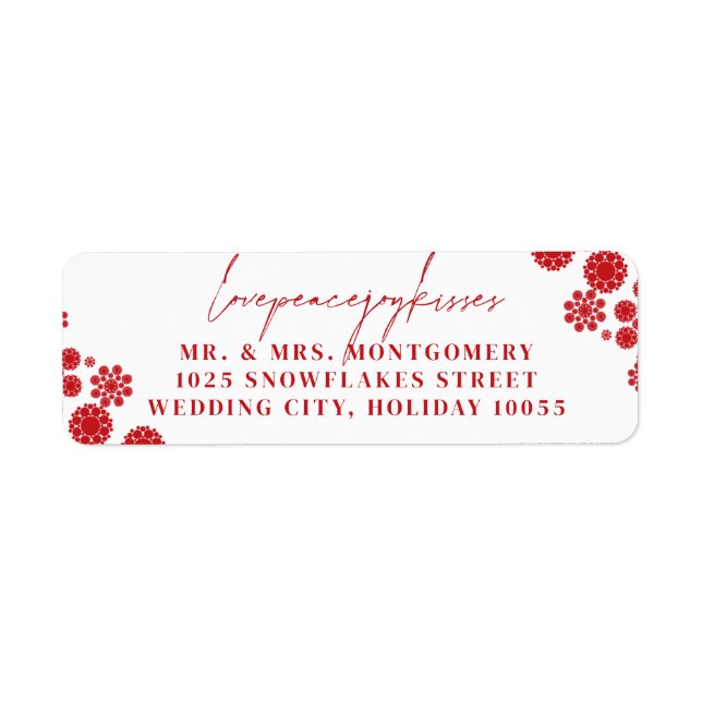 Snowflakes Love Peace Joy Kisses Wedding Address (Front)