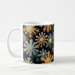  Snowflakes Magic Christmas Black Gold Blue Coffee Mug