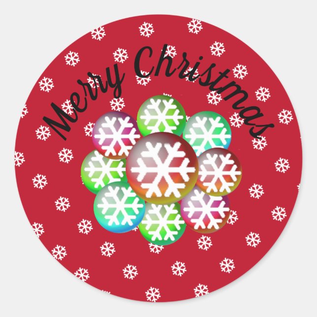 Snowflakes Merry Christmas Classic Round Sticker (Front)
