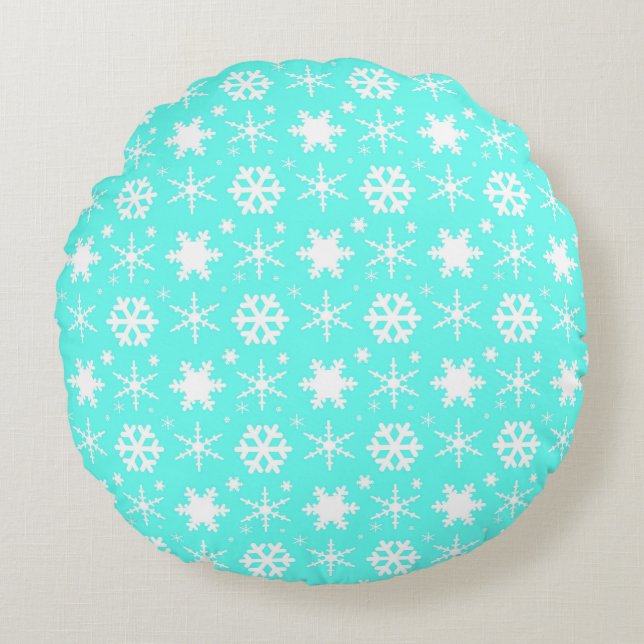 Snowflakes Mint Round Pillow (Front)