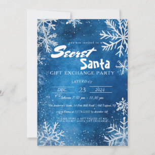 Snowflakes Modern Secret Santa Christmas Party Invitation