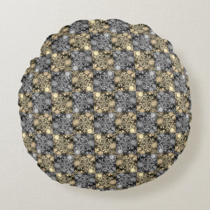 Snowflakes / Moon / Silver - Gold / Round Pillow