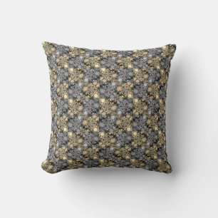 Snowflakes / Moon / Silver - Gold / Throw Pillow