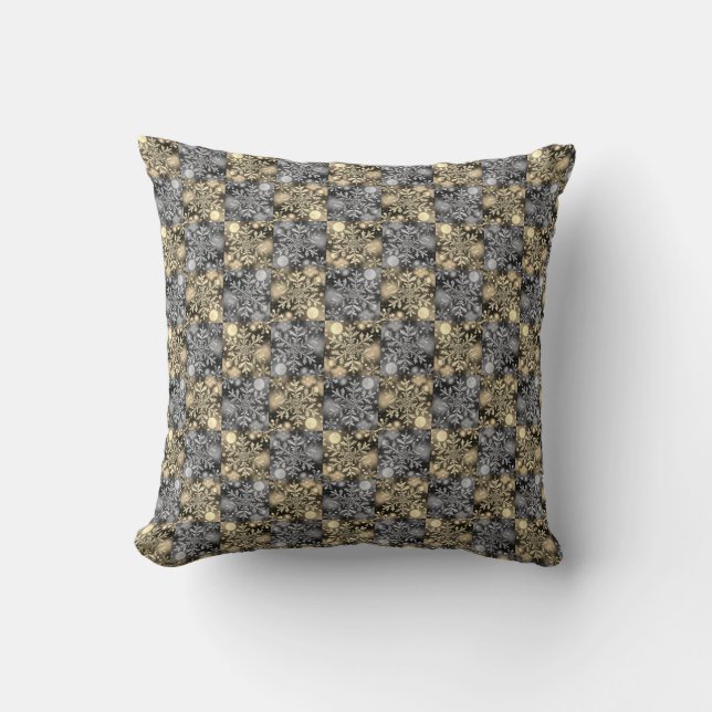 Snowflakes / Moon / Silver - Gold / Throw Pillow (Front)