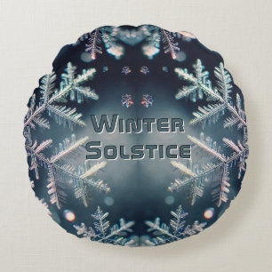 Snowflakes / Moon / Winter Solstice Round Pillow
