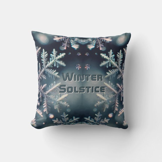 Snowflakes / Moon / Winter Solstice Throw Pillow (Front)
