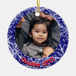 Snowflakes, name, Year's #, 2 Photos Ceramic Ornament