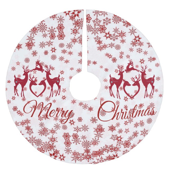 Snowflakes Nordic Merry Christmas Reindeer Scandia Brushed Polyester Tree Skirt (Front)