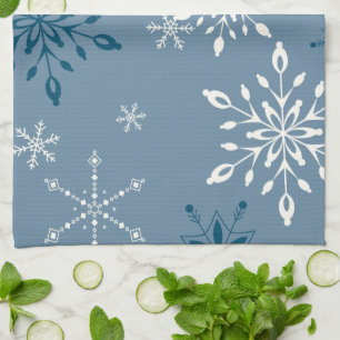 Snowflakes on a blue background kitchen towel