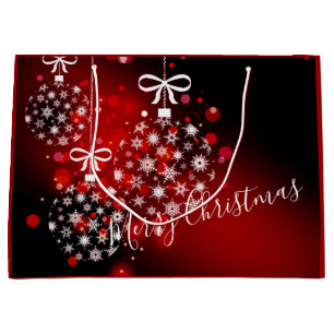Snowflakes on a red and black background.  large gift bag