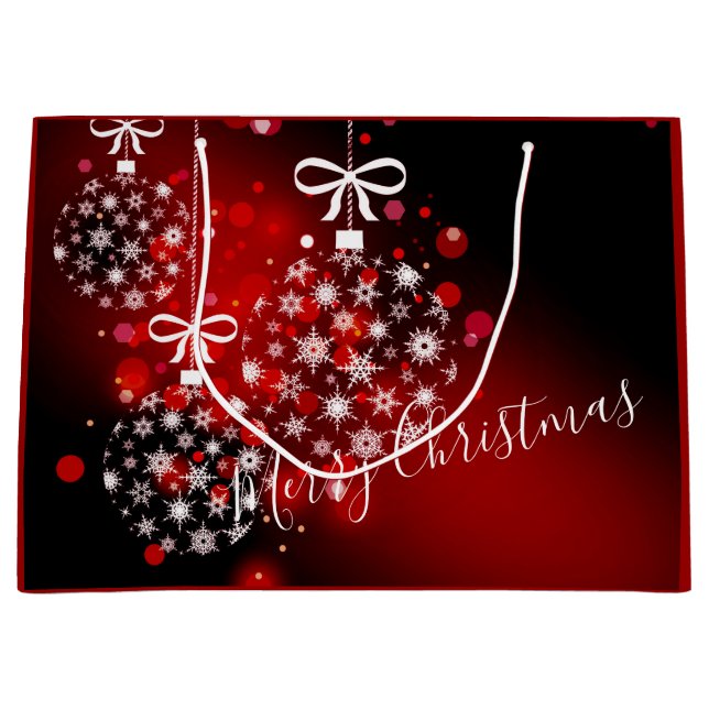 Snowflakes on a red and black background.  large gift bag (Front)
